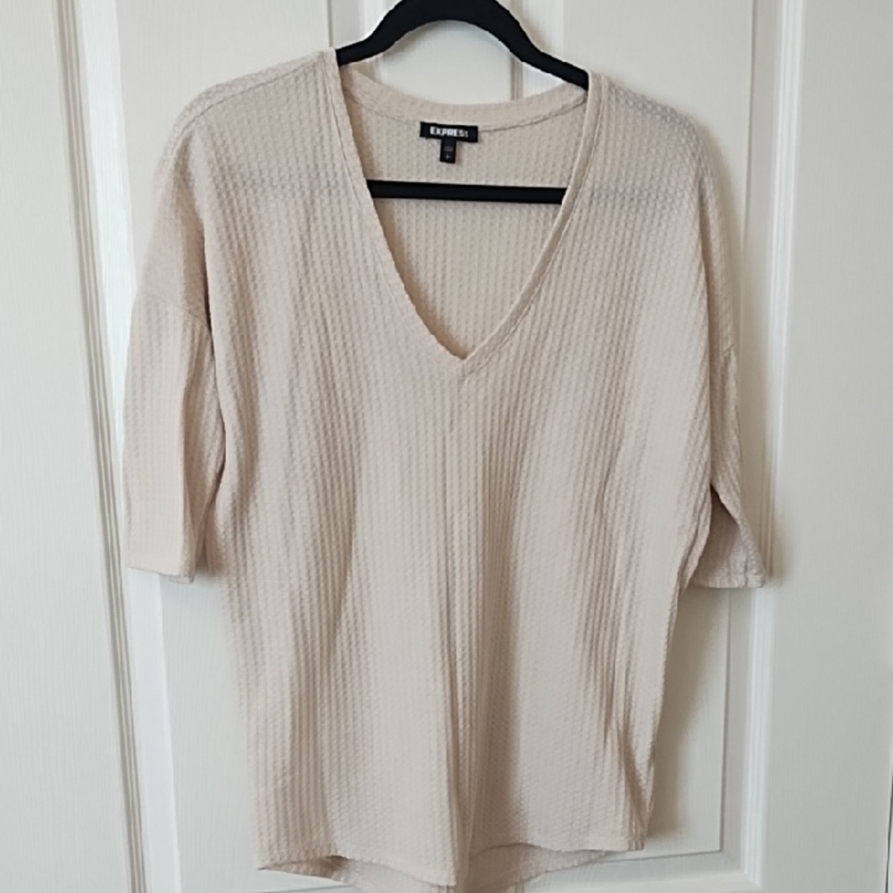 Express Cream Textured Knit Top